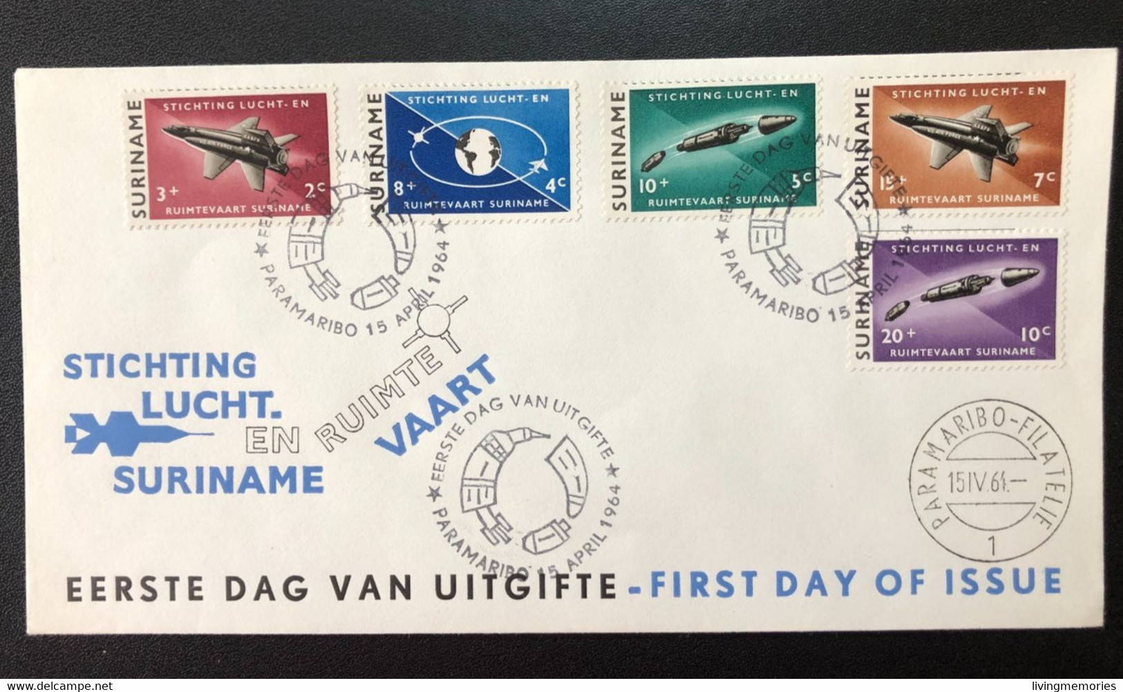 103F, SURINAME, Uncirculated FDC, « SPACE », 1964 - Amérique Du Sud