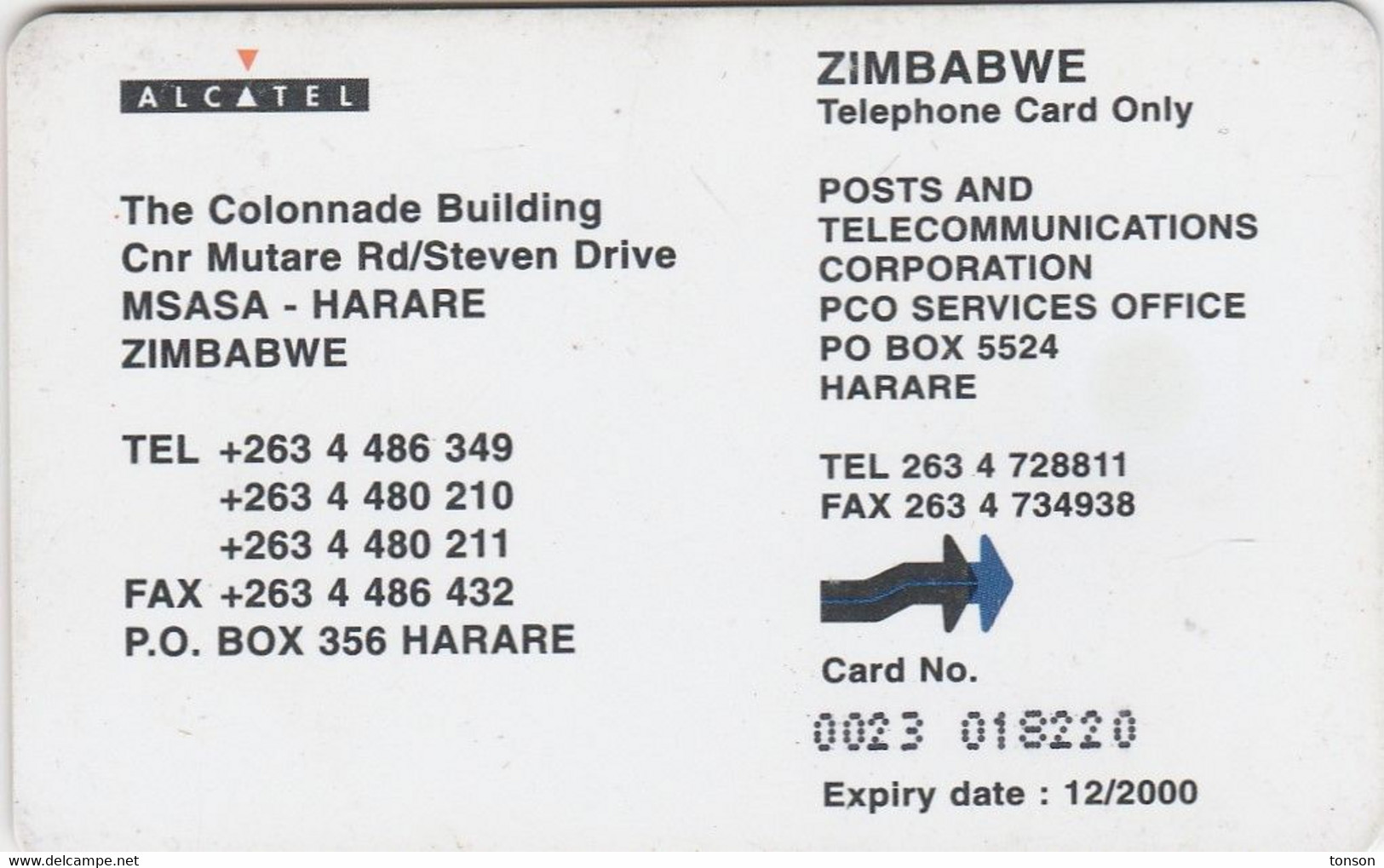 Zimbabwe, ZIM-32, $50, Alcatel 50, 2 Scans. - Simbabwe