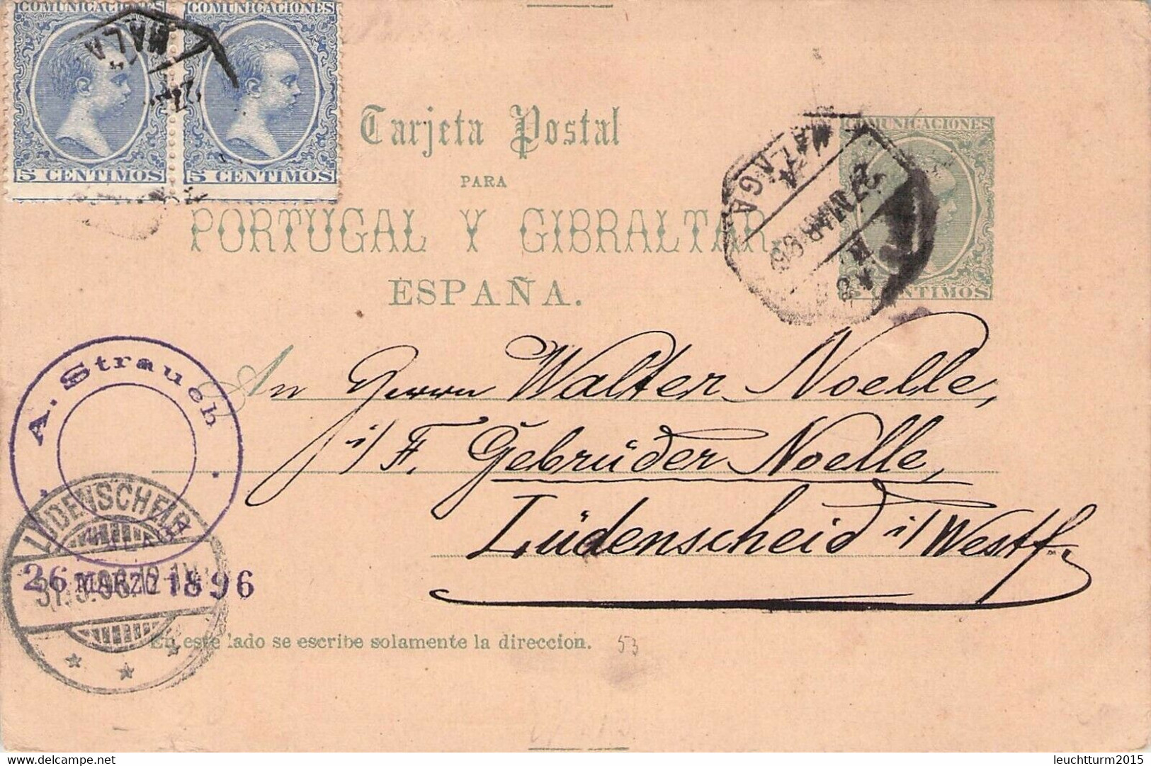 SPAIN - TARJETA POSTAL 1896 > GERMANY 5 CENTIMOS UPRATED /GR29 - 1850-1931
