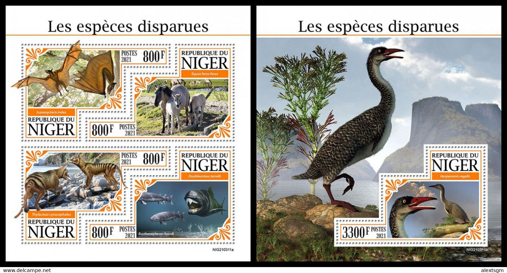 NIGER 2021 - Extinct Species. M/S + S/S Official Issue [NIG210311] - Prehistorics