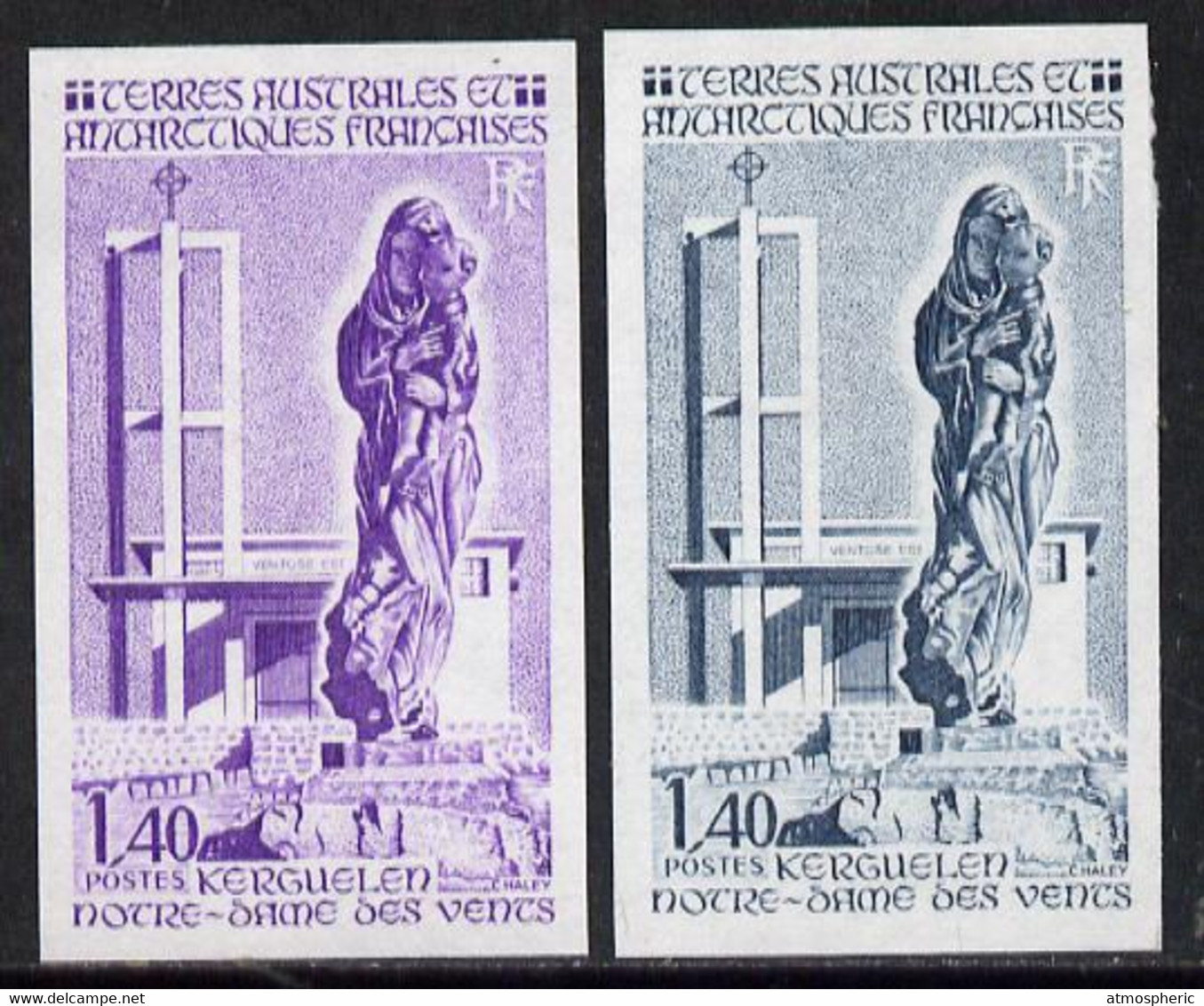 French Southern & Antarctic Territories 1983 Church Of Our Lady Of The Winds 1f40 (Statue Of Virgin & Child) Two Differe - Oehna