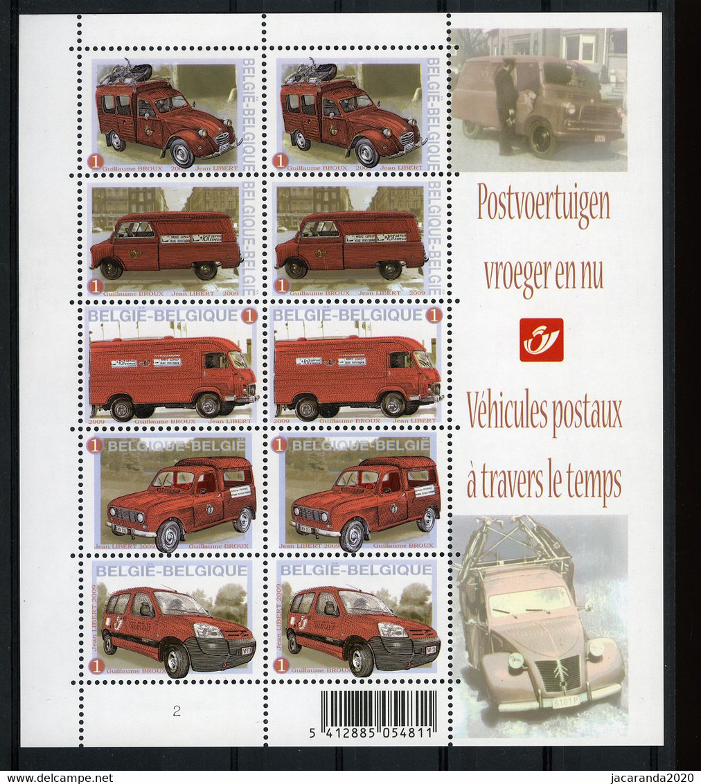 België F3923/27 - Oude En Nieuwe Auto's En Bestelwagens Van De Post - La Poste - Velletje Van 10  (2 X 5w) - 2009 - Full Sheets And Panes