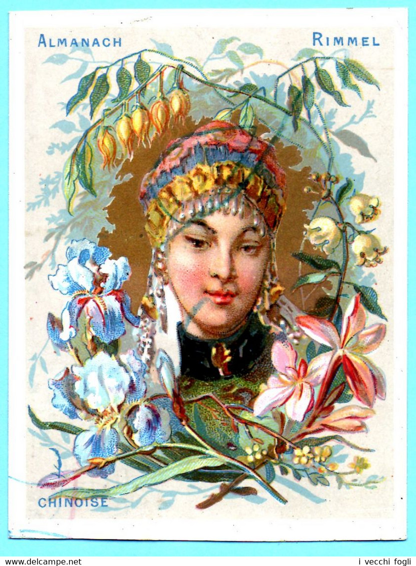 Une Chromo RIMMEL Almanach Calendrier 1884, Fleurs D'Orient. Buste De Fille Chinoise. Mois Septembre Et Octobre. - Small : ...-1900