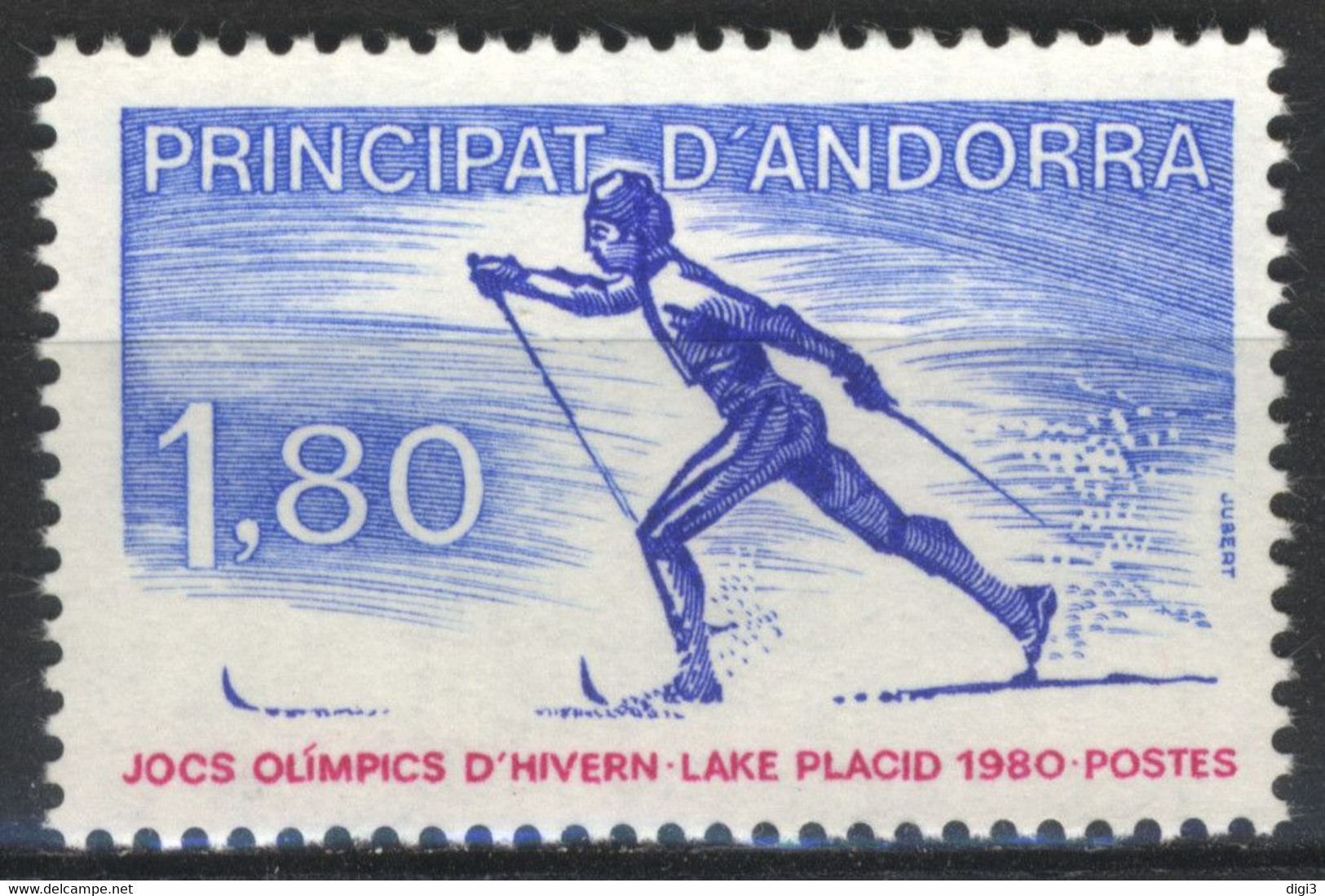 Andorra Fr., 1980, Jeux Olympiques D'hiver, Lake Placid, 1,80, MNH** - Andere & Zonder Classificatie