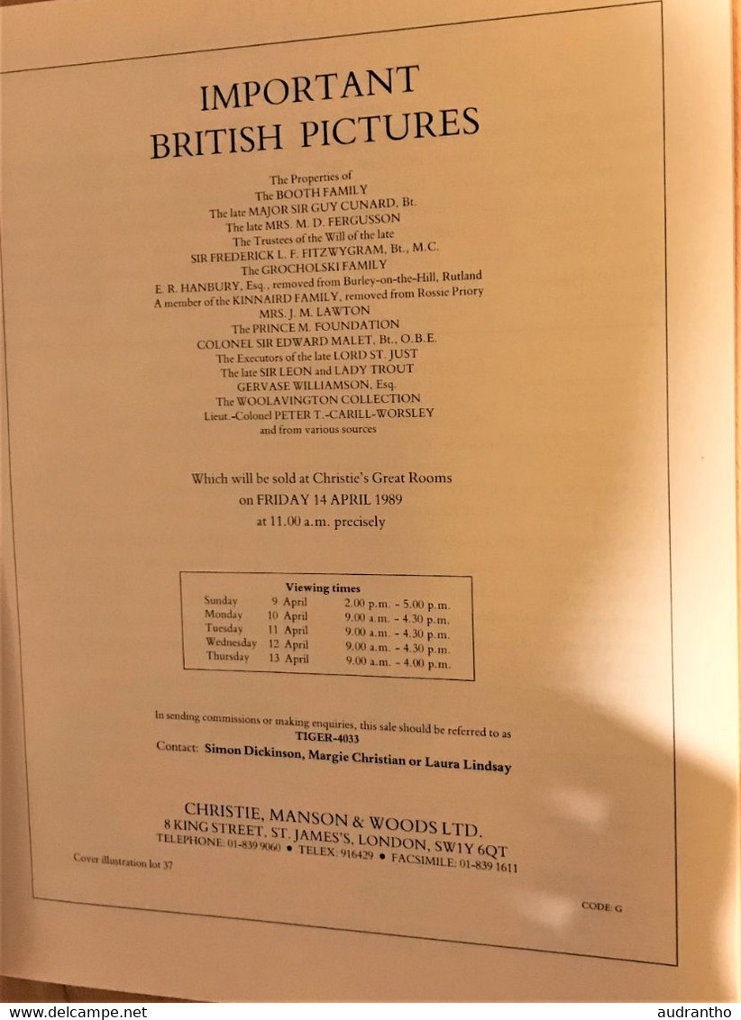 Livre Christies London Tableaux Anglais 1989 Recueil Illustré Des Tableaux De Maître Et Leur Tarif - Kunstgeschichte