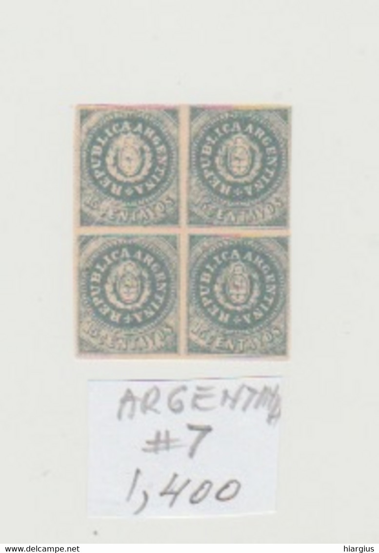 ARGENTINA- Scott # 7 -MNH-Block Of 4 Stamps-Catalog Value $1,400.00-(Reproduction-False Copy??) - Unused Stamps