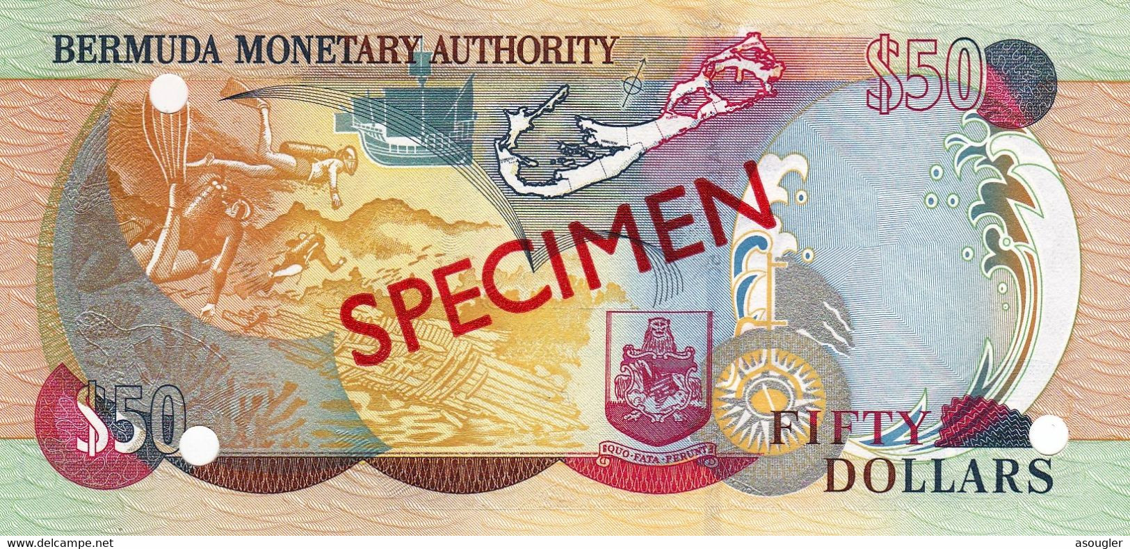 BERMUDA 50 DOLLARS 2000 SPECIMEN UNC P-54s "free Shipping Via Registered Air Mail" - Bermuda