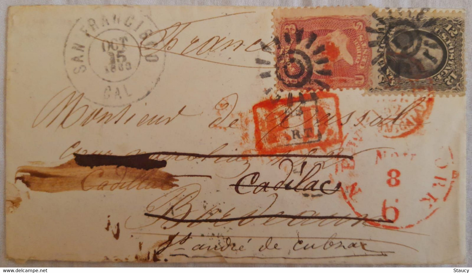 USA NEW YORK 1862 REDIRECTED COVER Franked With 12C BLACK & 3C RED Nicely POSTMARKED Cover As Per Scan - Andere & Zonder Classificatie