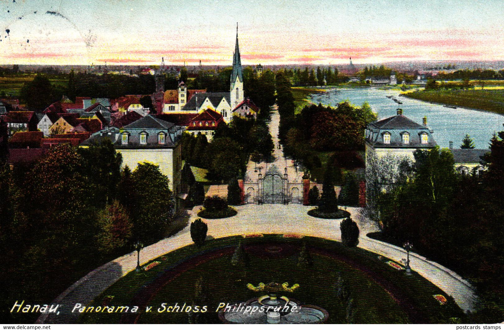 Hanau, Panorama V. Schloss Philippsruhe, Um 1910 Nach Schlüchtern Versandt - Hanau