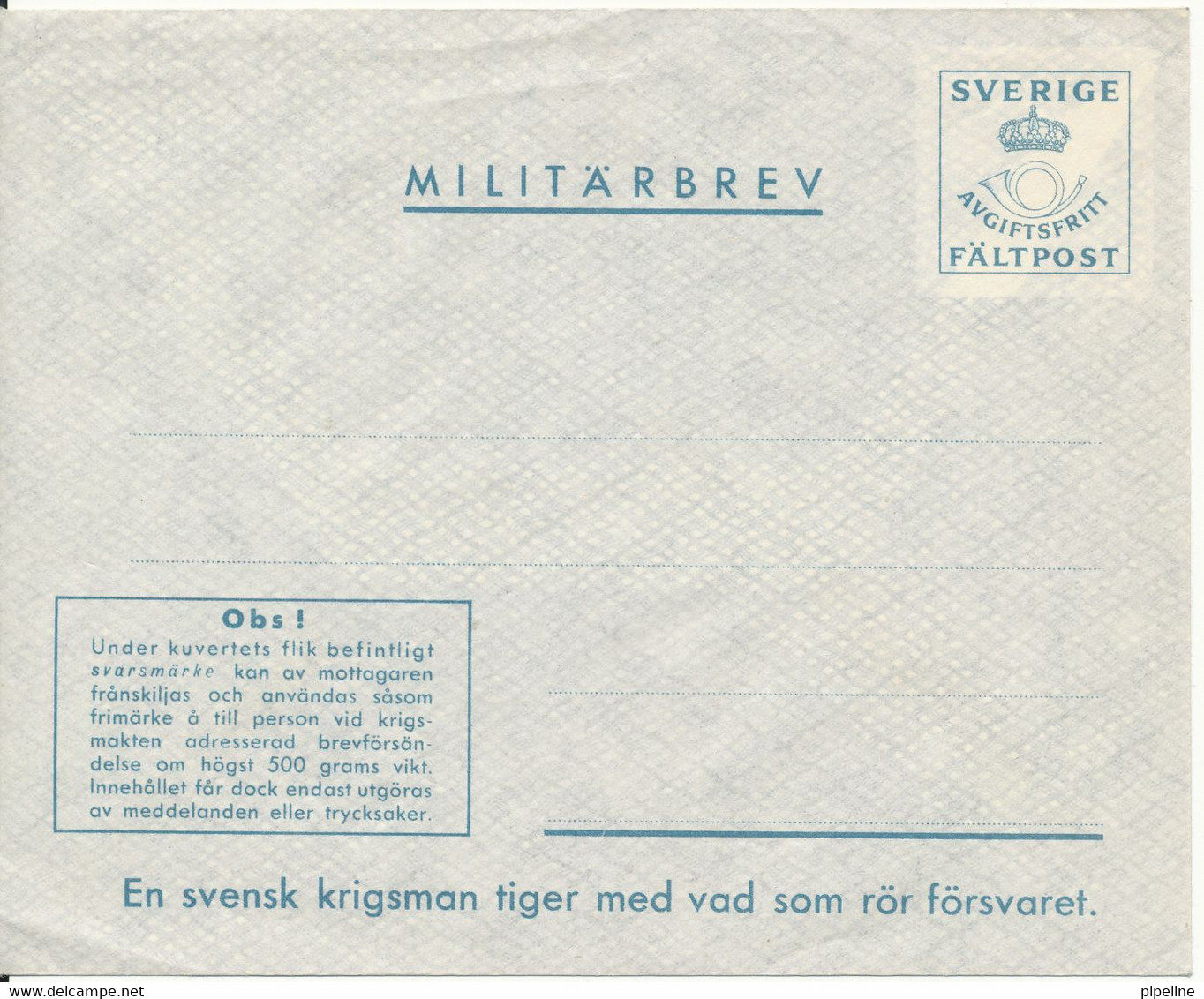 Sweden Feldpost Cover In Mint Condition - Military