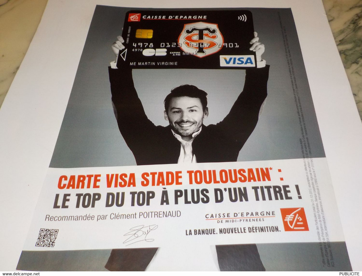 ANCIENNE PUBLICITE CARTE VISA  ET STADE TOULOUSAIN  2012 - Rugby