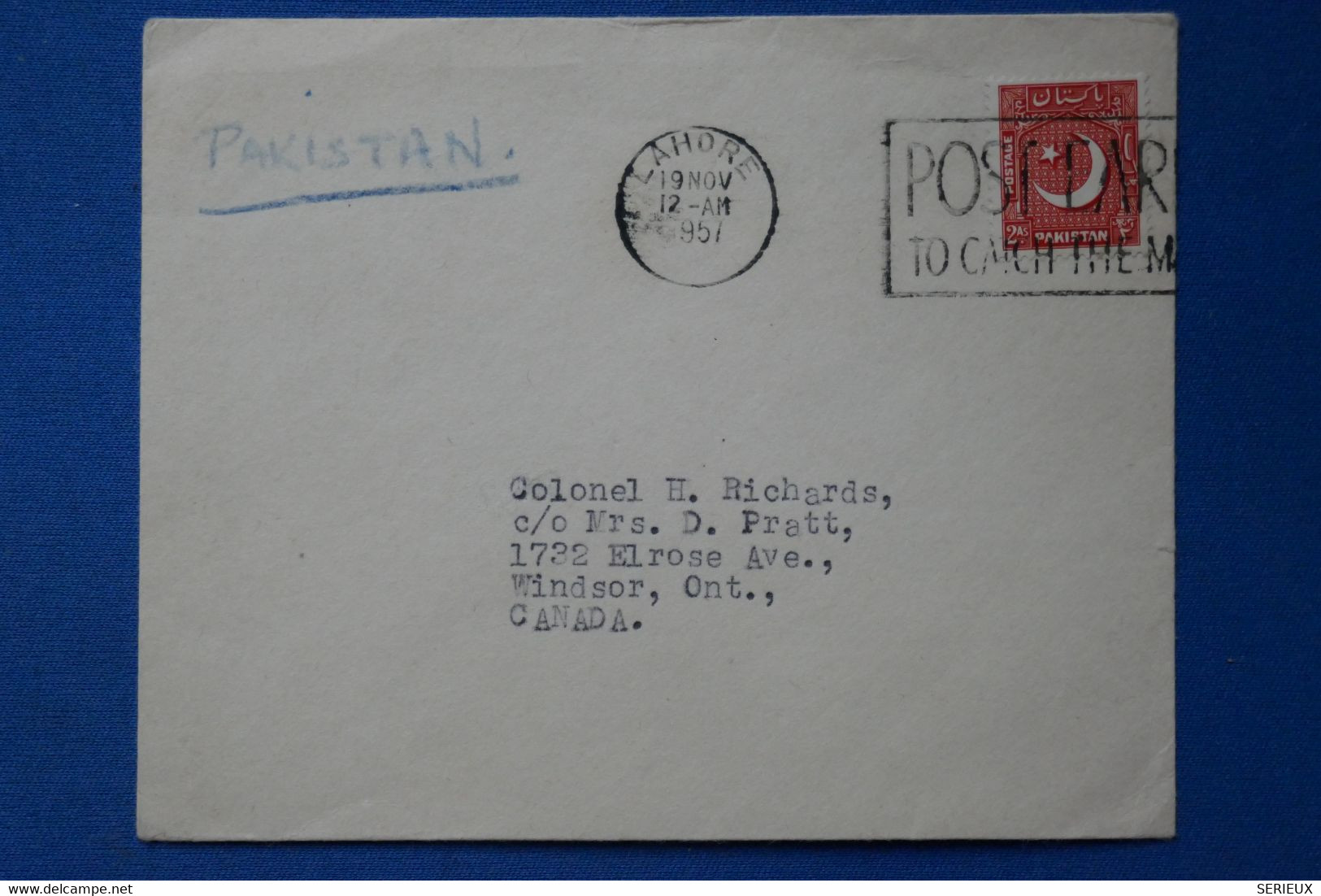 AA4 PAKISTAN  BELLE LETTRE  1951 LAHORE POUR WINDSOR CANADA + AFFRANCH. INTERESSANT - Pakistan