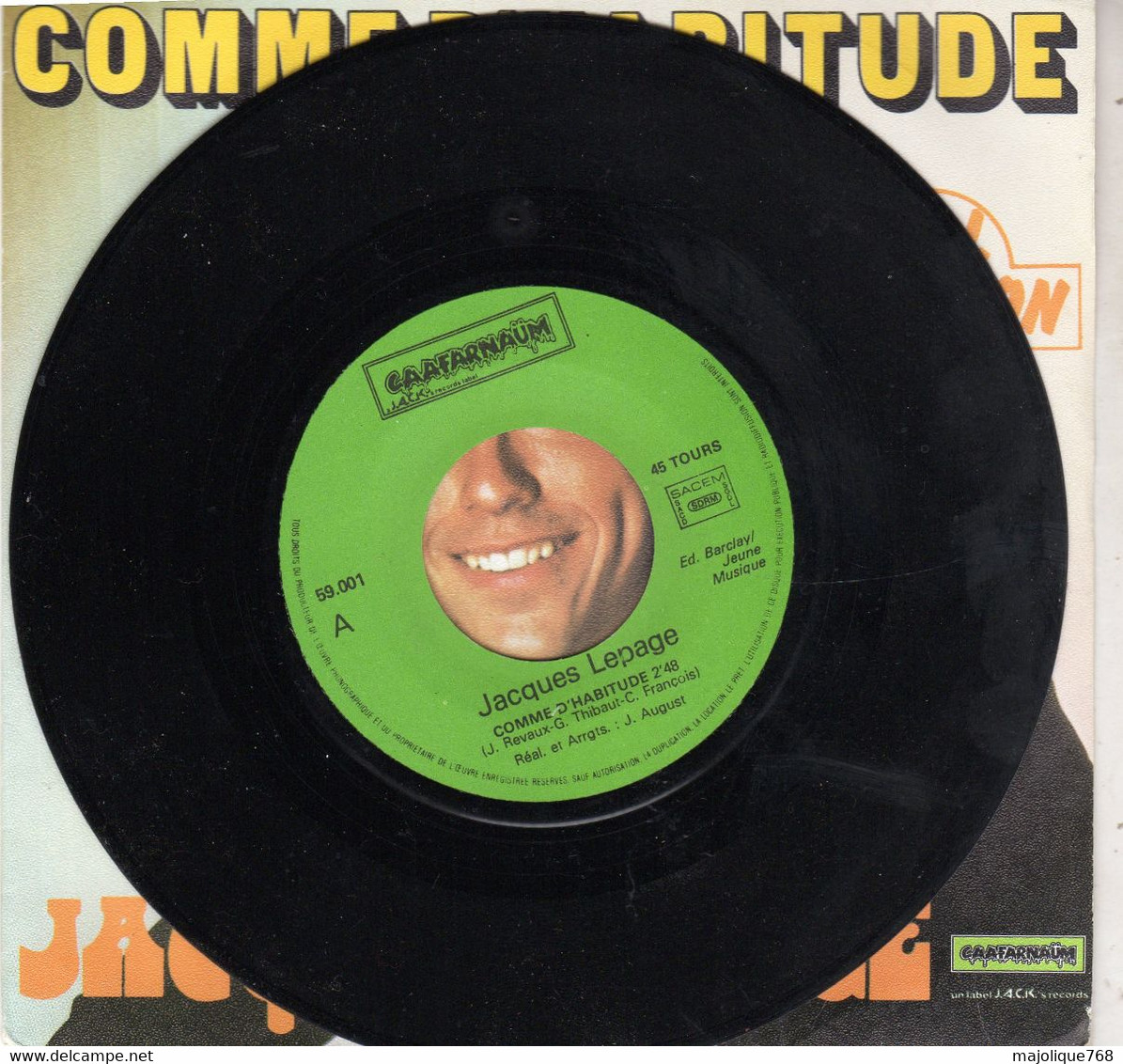 Disque De Jacques Lepage - Comme D'habitude ( D.J. Version) -  Caafarnaüm 59001 - France 1976 - Soul - R&B