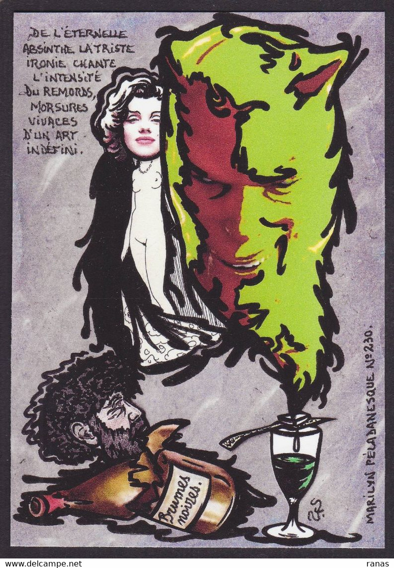 CPM Absinthe Tirage Signé 30 Exemplaires Numérotés Signés Par JIHEL Marilyn Monroe Péladan. - Bandes Dessinées