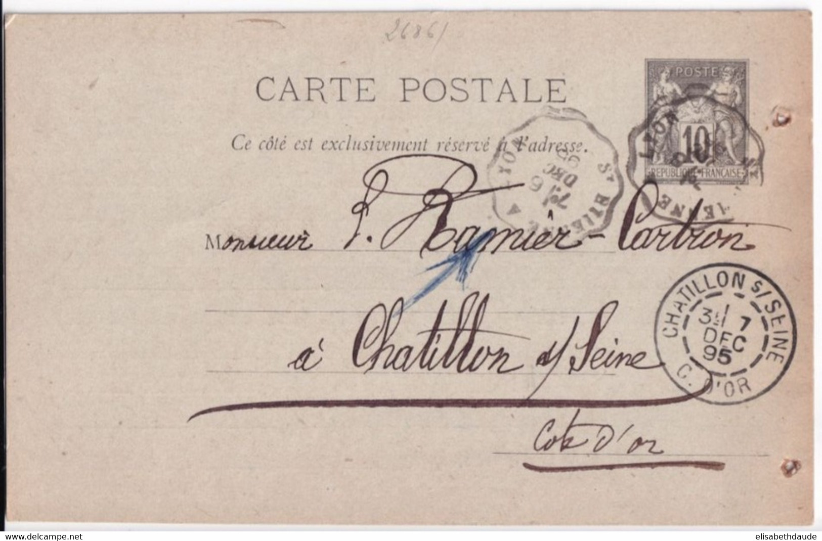 1895 - TYPE SAGE - CARTE ENTIER 10c Avec REPIQUAGE "IRENEE BRUN & Co" De ST CHAMOND (LOIRE) - Bijgewerkte Postkaarten  (voor 1995)