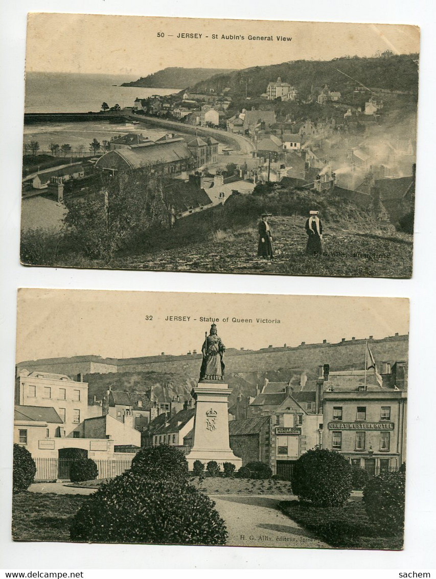 JERSEY 2 Cartes St Aubin General View 1907 Timb Place Statue Of Queen Victoria     D09 2020 - Other & Unclassified