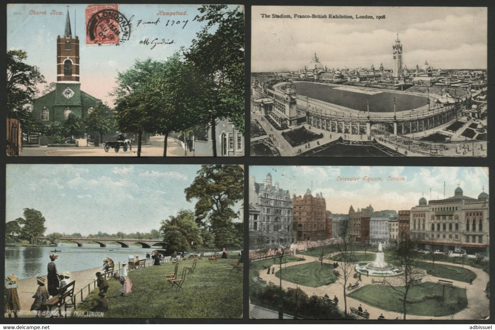 LONDON 1900's 4 CP "The Stadium, Serpentine Bridge", Leicester Square, Church Row Hampstead" Cartes Ayant Voyagées. - Sonstige & Ohne Zuordnung