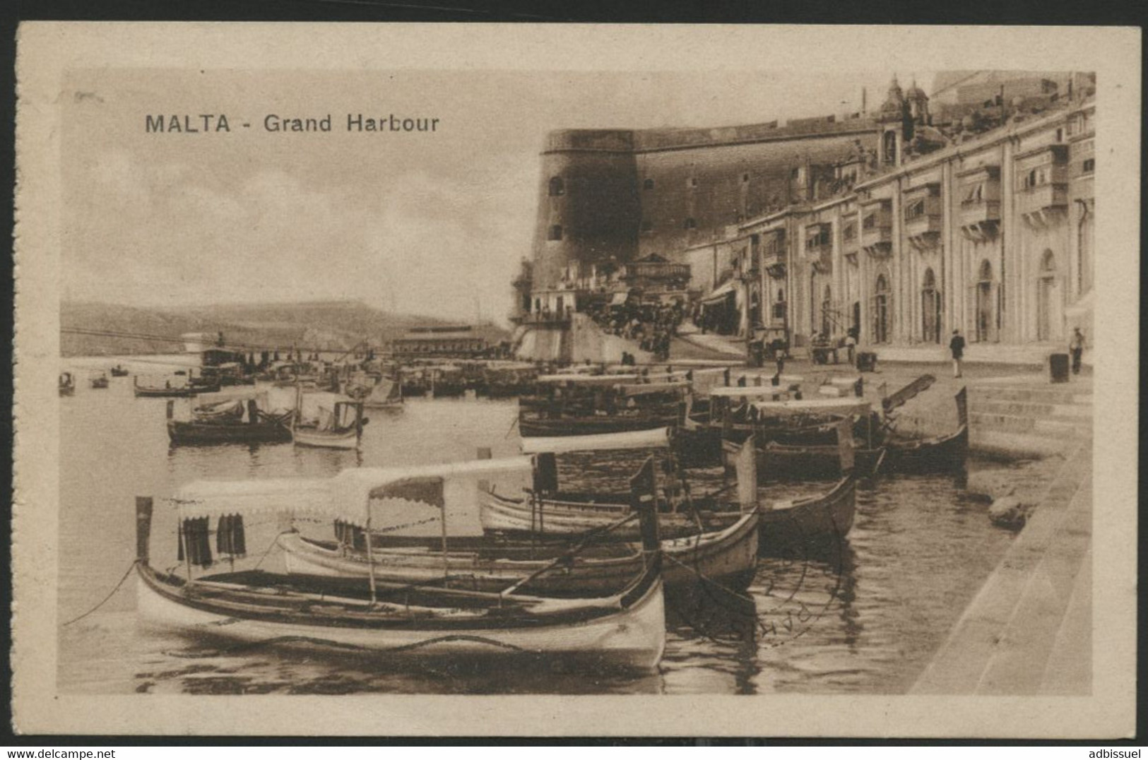 1924 MALTA MALTE GRAND HARBOUR. Carte Ayant Voyagée (écrite Par Un Pèlerin), Oblitérée à Galata - Malte