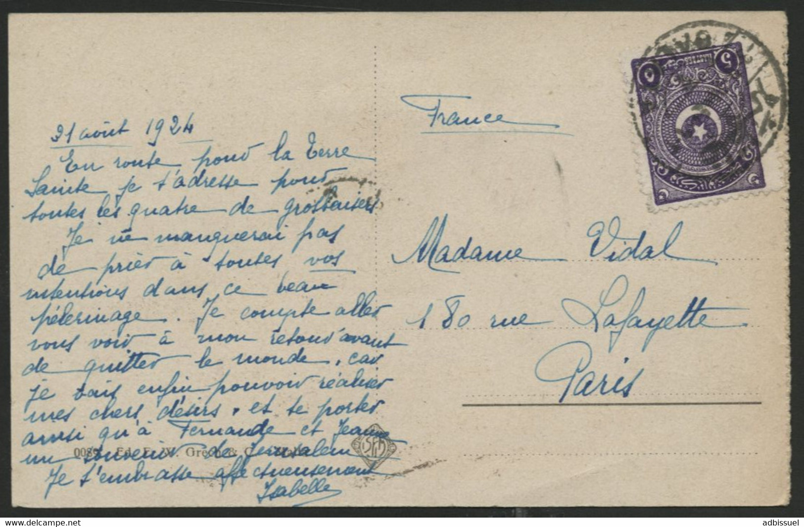 1924 MALTA MALTE GRAND HARBOUR. Carte Ayant Voyagée (écrite Par Un Pèlerin), Oblitérée à Galata - Malte