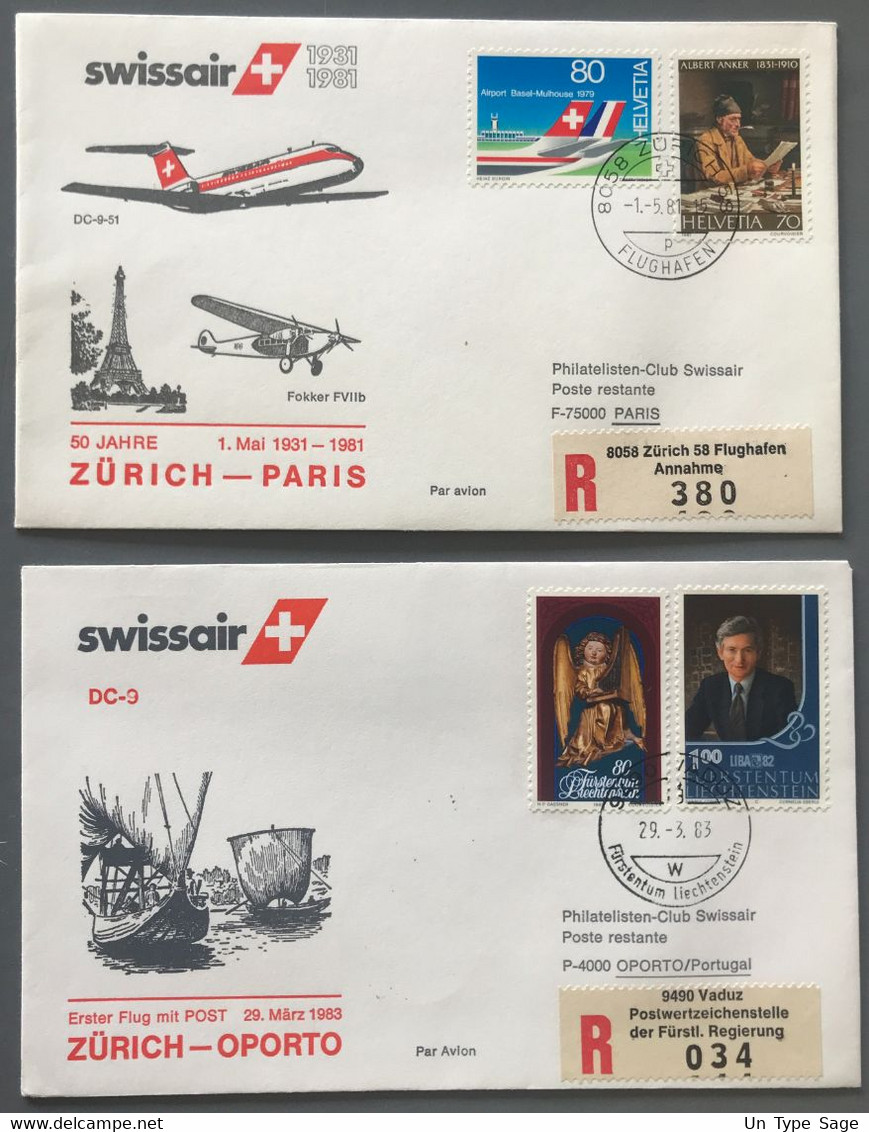 Swissair - Lot De 2 Enveloppes Premier Vol Par DC-9 (1981-83) - (B2010) - 1960-.... Brieven & Documenten