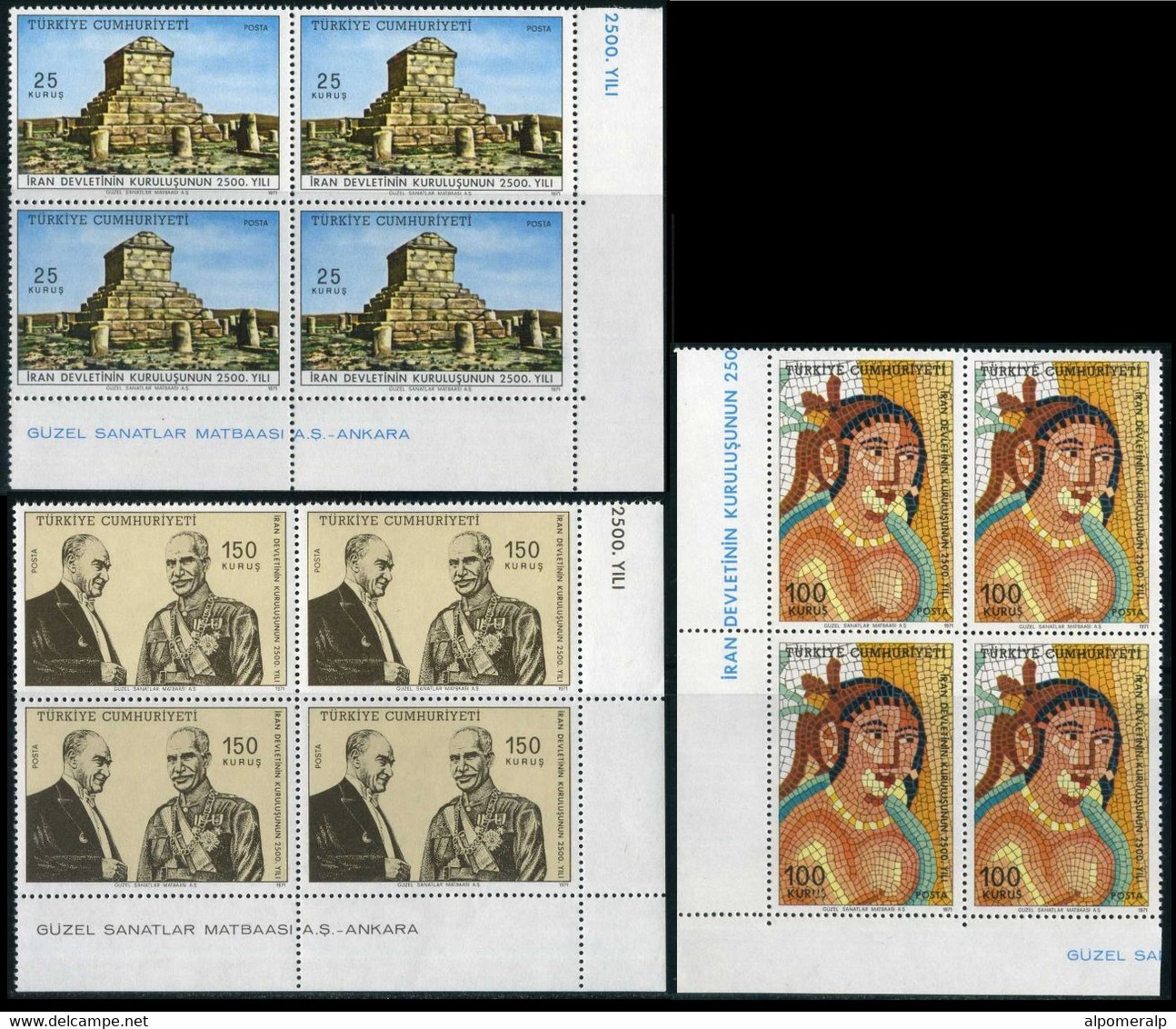 Turkey 1971 Mi 2241-2243 MNH [Block Of 4] 2500th Anniversary Of Iran - Unused Stamps