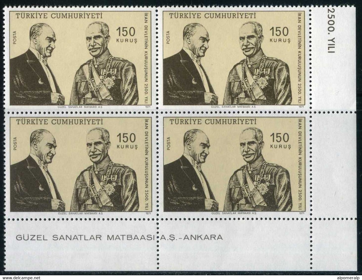 Turkey 1971 Mi 2241-2243 MNH [Block Of 4] 2500th Anniversary Of Iran - Unused Stamps