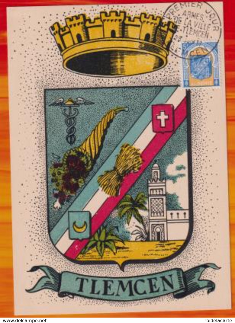 CM-Carte Maximum Card # 1957-Algérie-Algeria # Armoiries,blasons, Coat Of Arms ,Wappen " TLEMCEN " - Maximumkarten