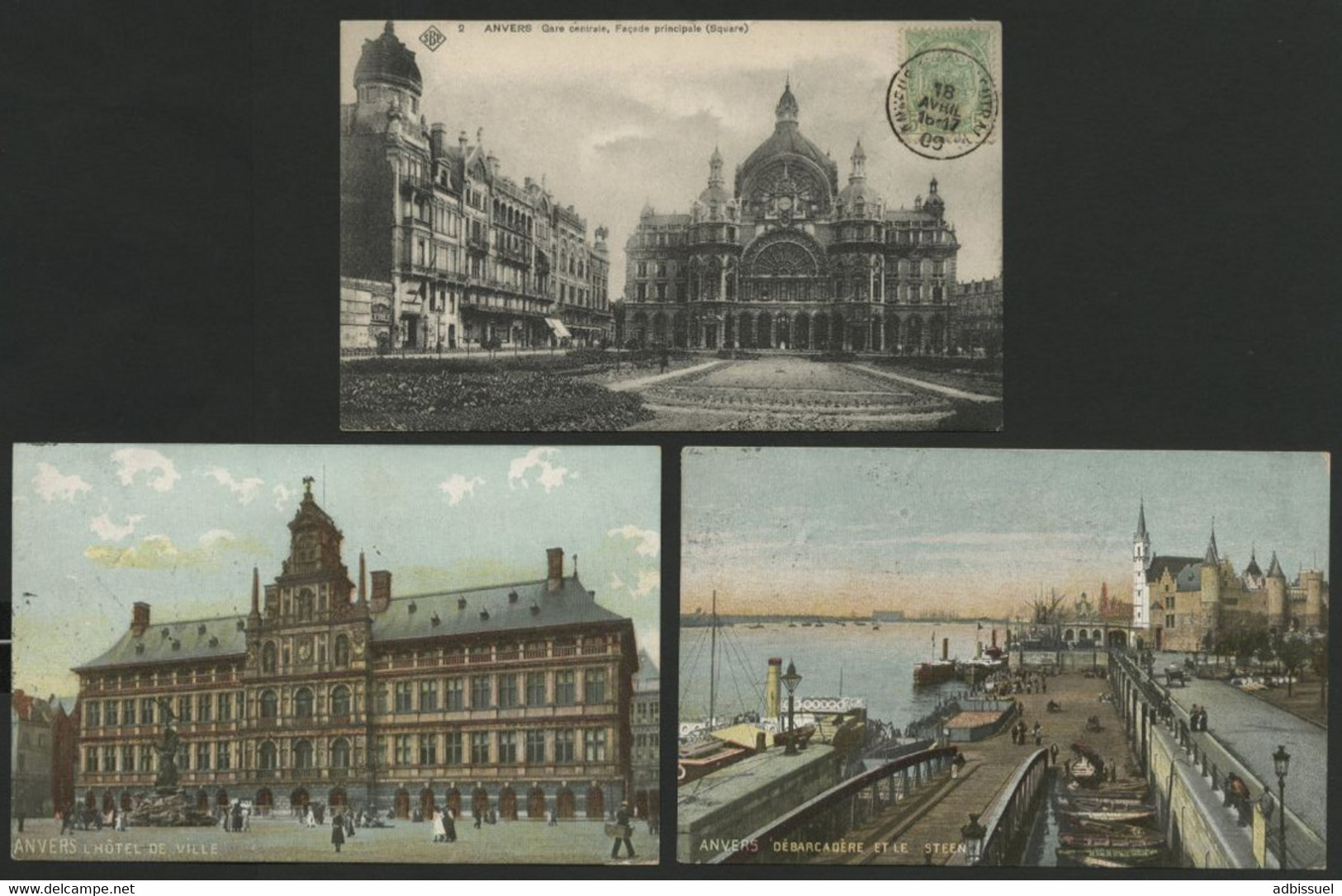 ANVERS ANTWERPEN 3 CP "Gare Centrale, Hôtel De Ville, Débarcadère Et Le Steen". Cartes Ayant Voyagées - Antwerpen
