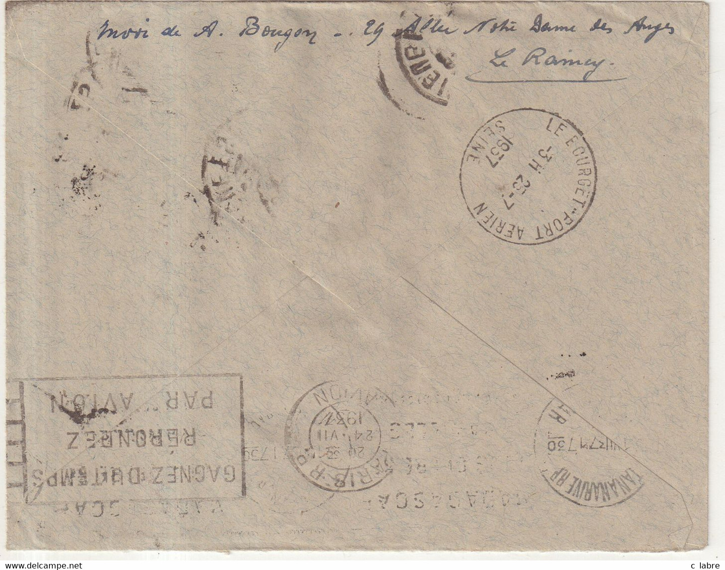 FRANCE : PA .  AFFRANCHISSEMENT A 9 F . POUR MADAGASCAR . 1937 . - 1960-.... Brieven & Documenten