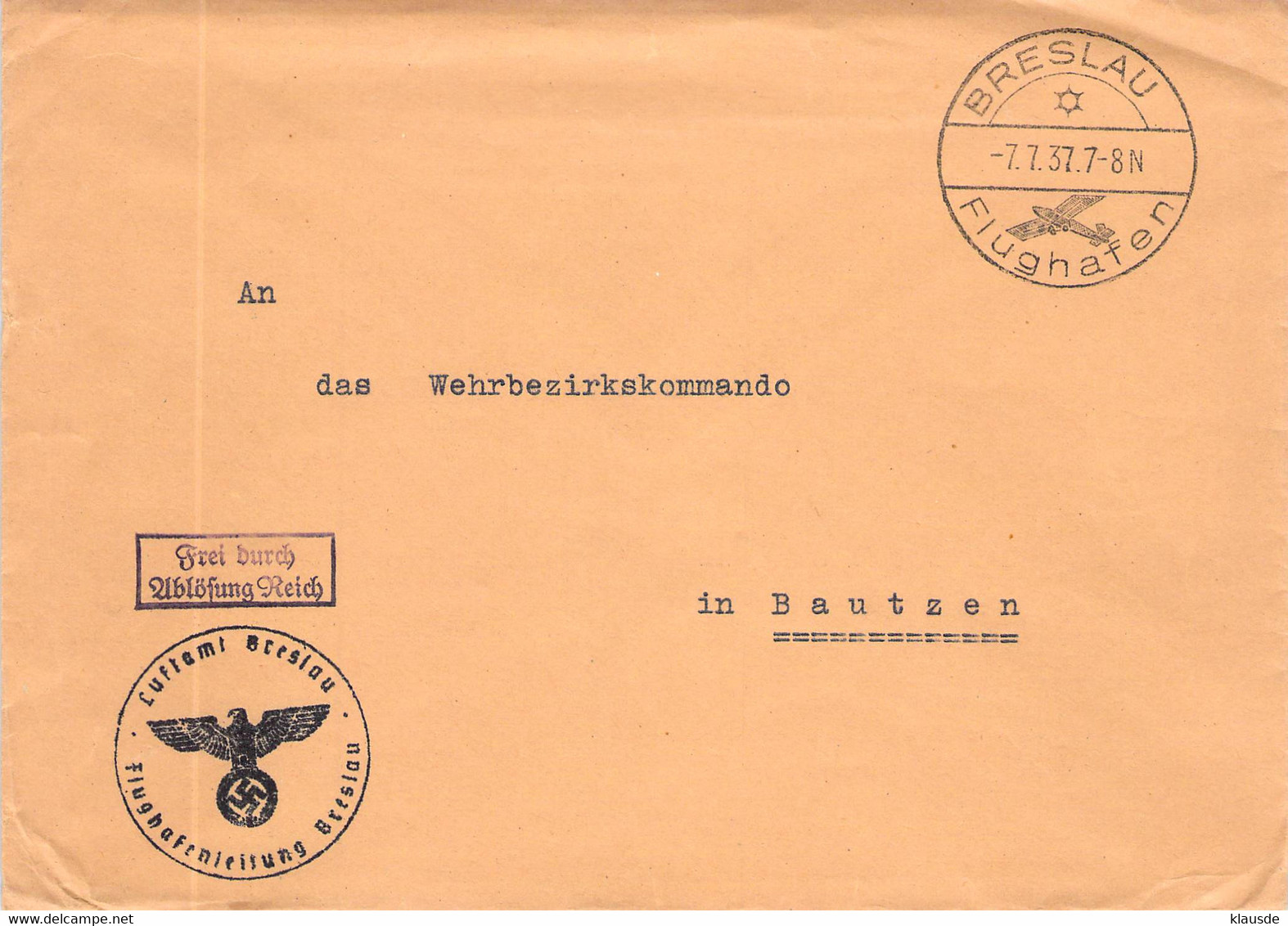 Postsache Breslau /Flughafen - Bautzen 1937 Dienstsiegel - Franking Machines (EMA)