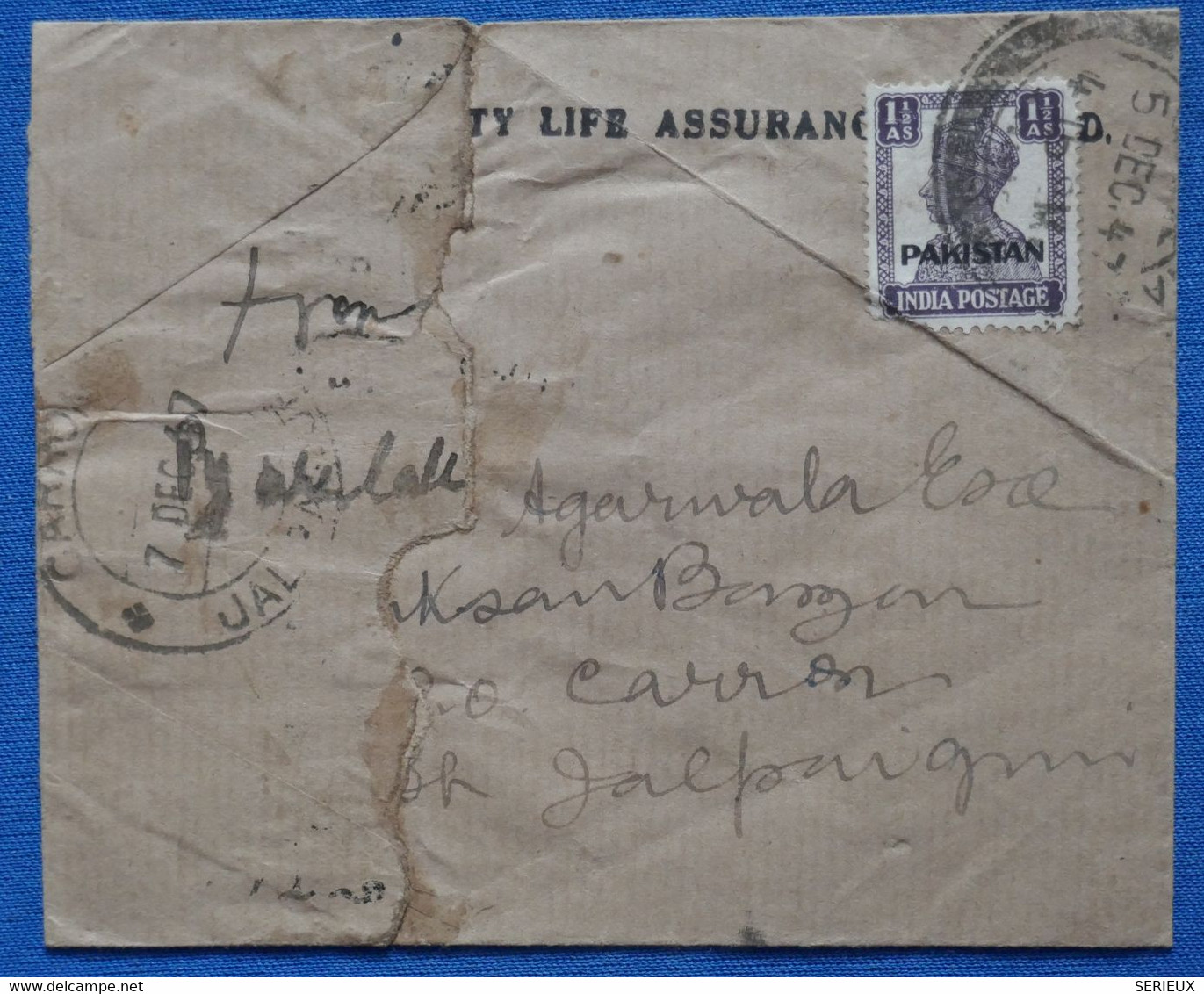 AA5 PAKISTAN BELLE LETTRE 1947    POUR  L INDE +TP SURCHARGE ++ AFFRANCH. INTERESSANT - Pakistan