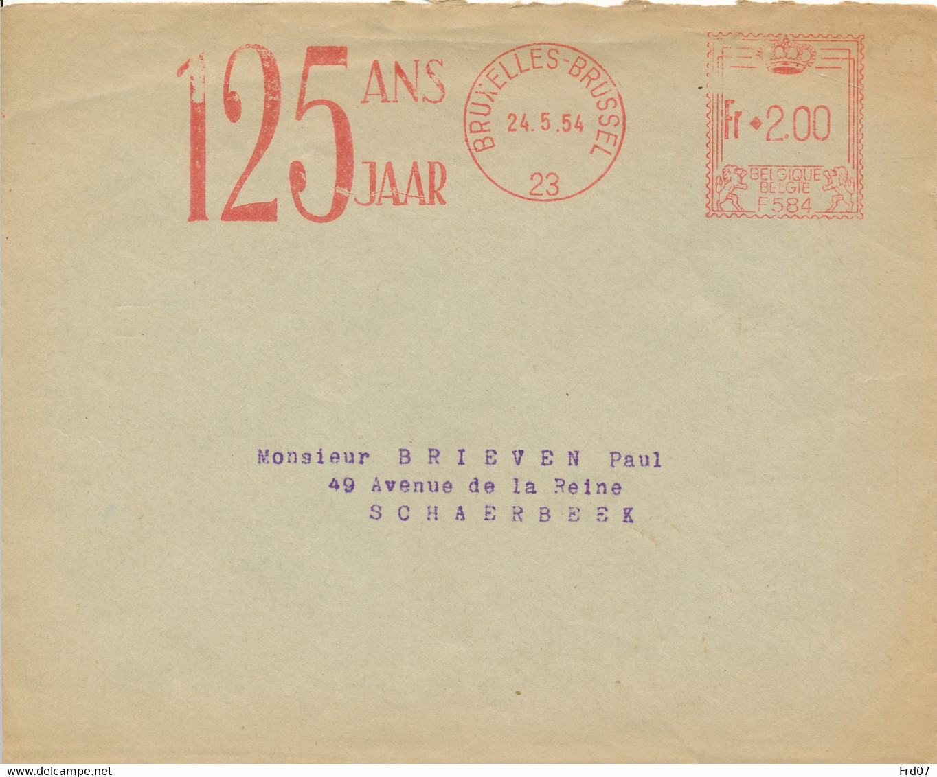 EMA F584 Bruxelles 1954 – Assurance Union Vie 125 Ans - ...-1959