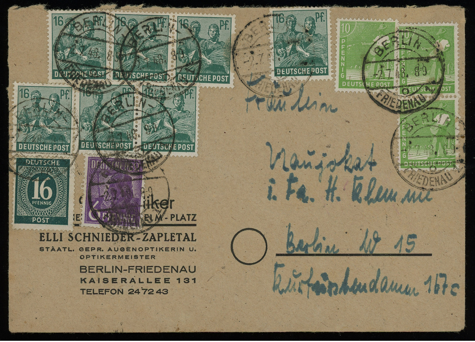 TREASURE HUNT [01455] Allied Occupation 1948 Cover Sent Localy Within Berlin Bearing Multi-issue Franking - Altri & Non Classificati