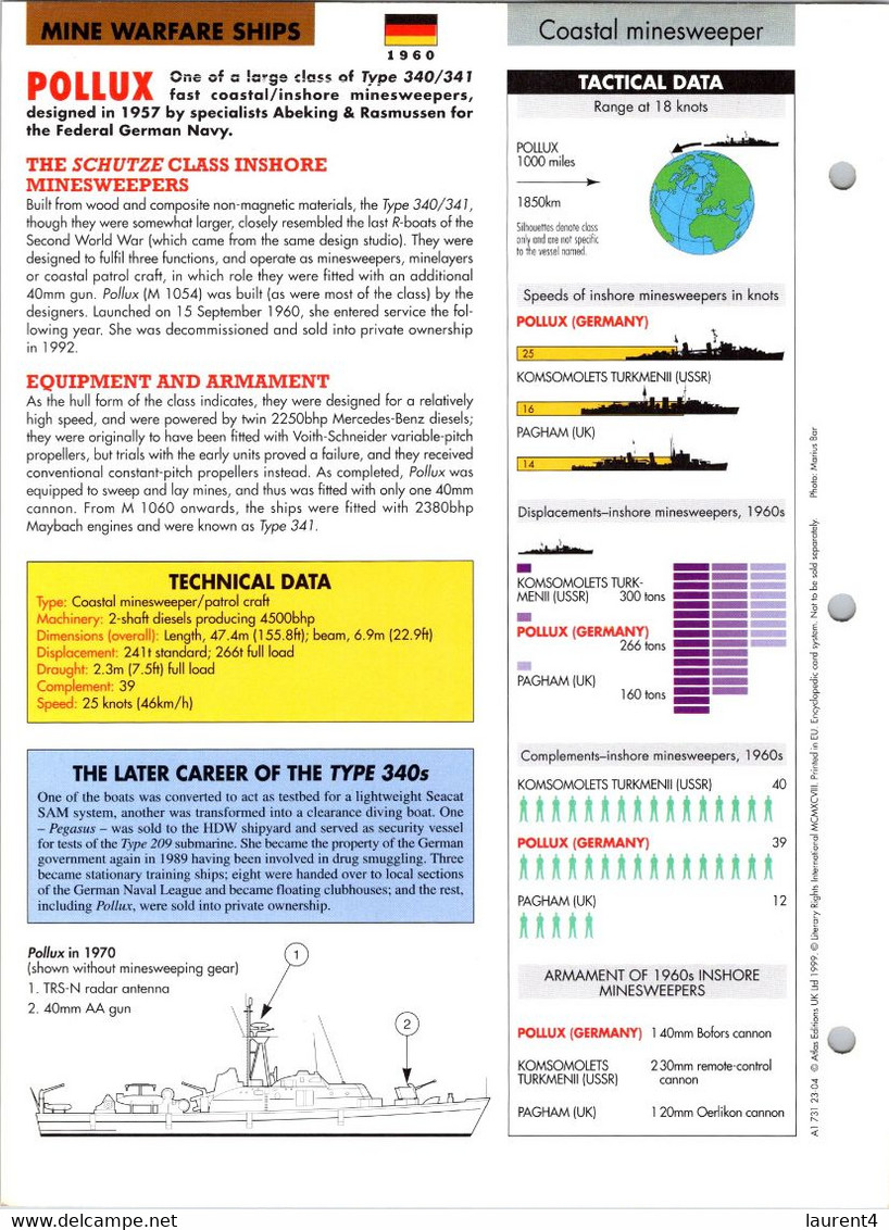 (25 X 19 Cm) (10-9-2021) - U - Photo And Info Sheet On Warship -  German Navy - Pollux - Bateaux