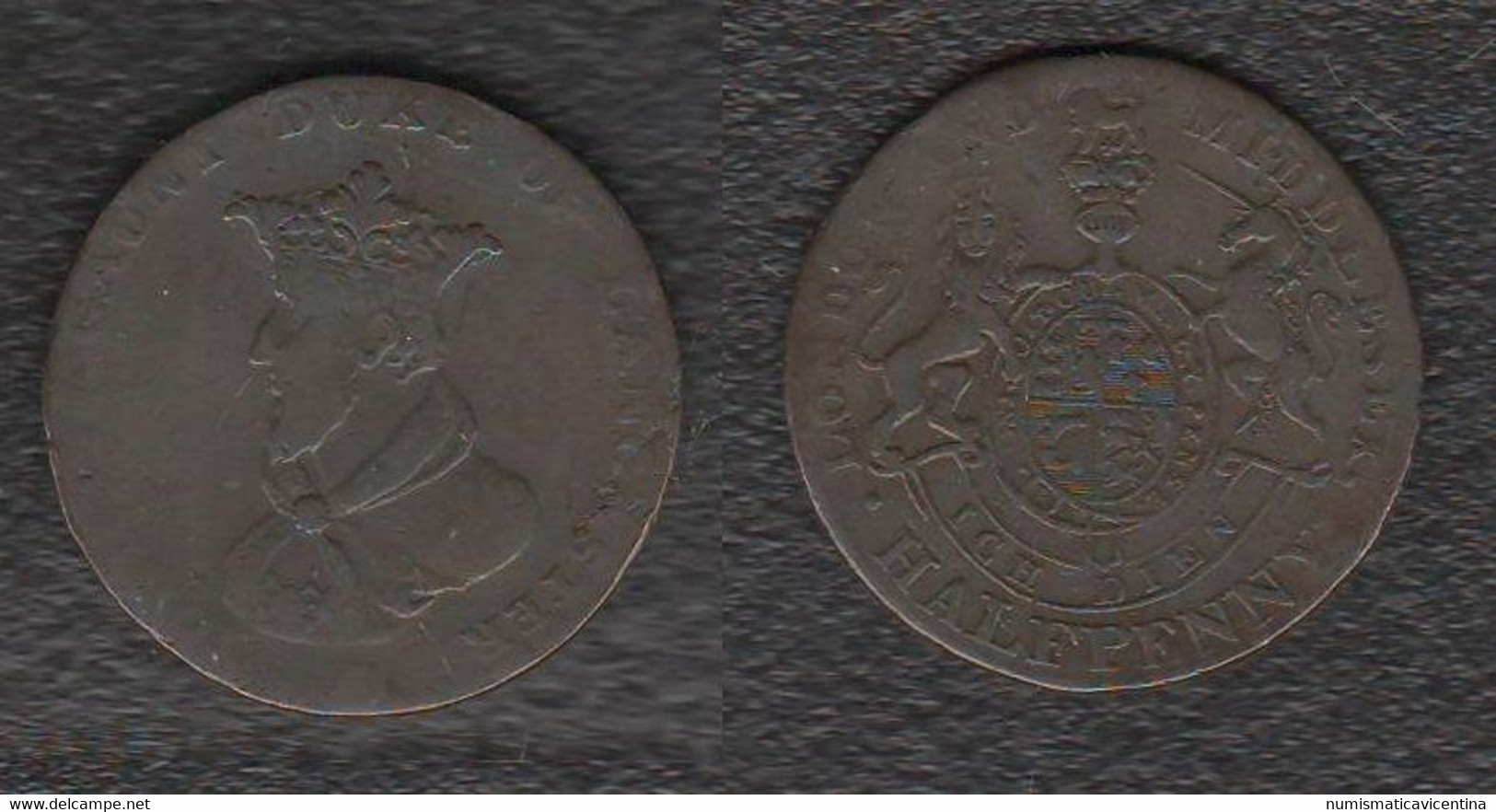 UK Half Penny Token 1792 Lancashire Lancaster John Duke Of Gaunt Advertising Token Jeton Gettone Copper Token - Altri & Non Classificati
