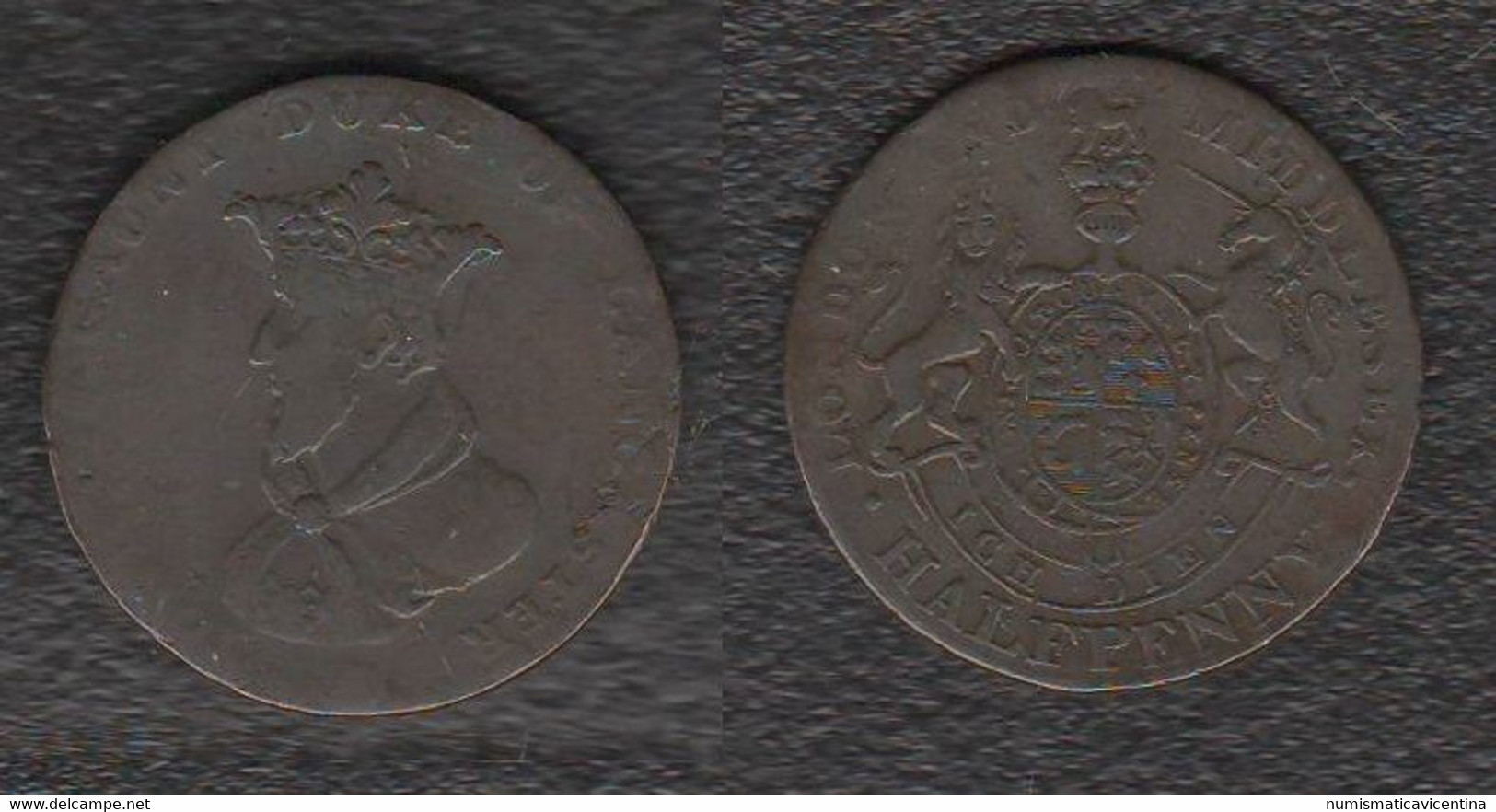 UK Half Penny Token 1792 Lancashire Lancaster John Duke Of Gaunt Advertising Token Jeton Gettone Copper Token - Otros & Sin Clasificación