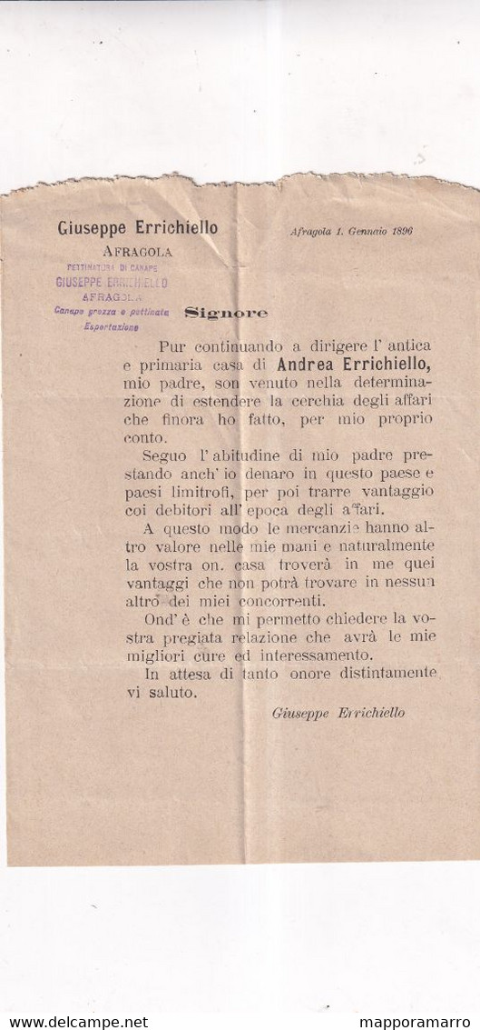 AFRAGOLA -NAPOLI-LETTERA  VIAGGIATA DITTA CANAPA GREZZA  -1896- - Italy