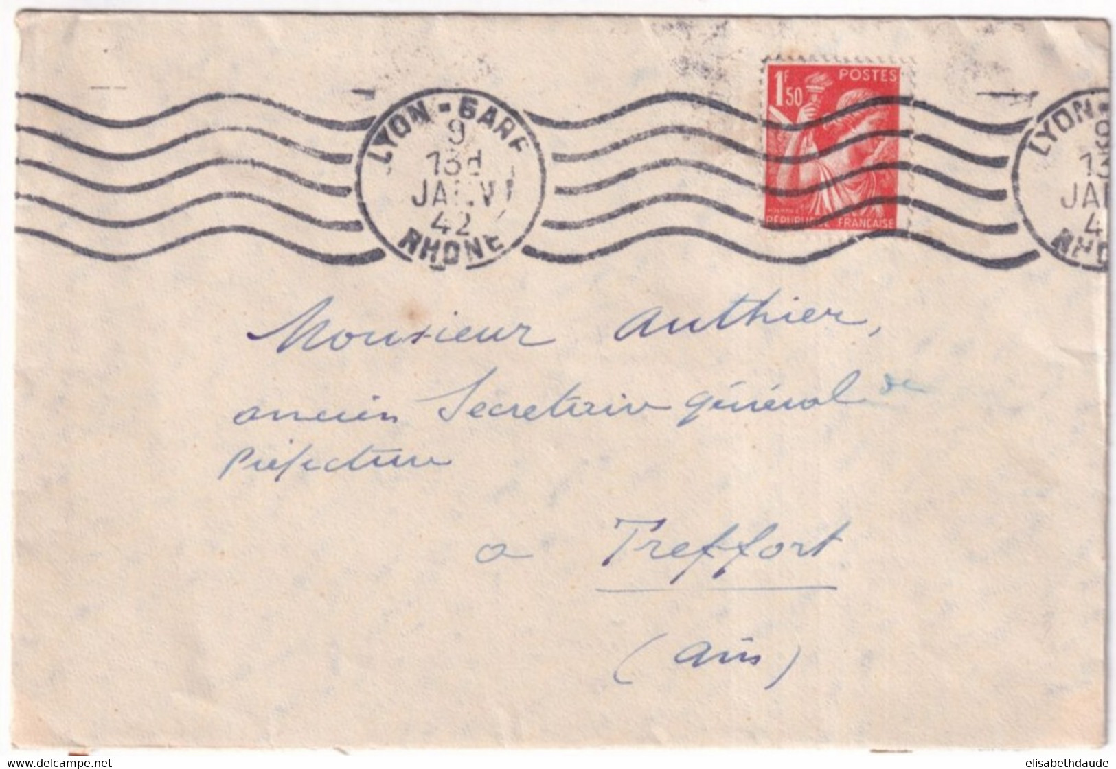 9 JANVIER 1942 - IRIS SEUL Sur LETTRE De LYON - TARIF Du 5 JANVIER ! - Posttarife