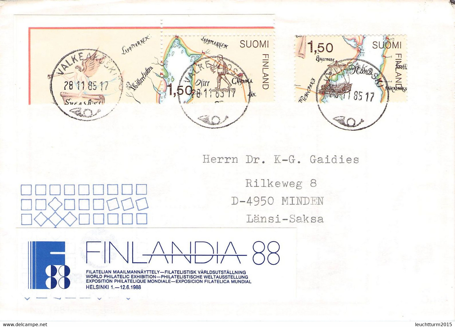 FINLAND - 2 LETTER 1985  VALKEAKOSKI > MINDEN/DE Mi #973-976 /GR39 - Storia Postale