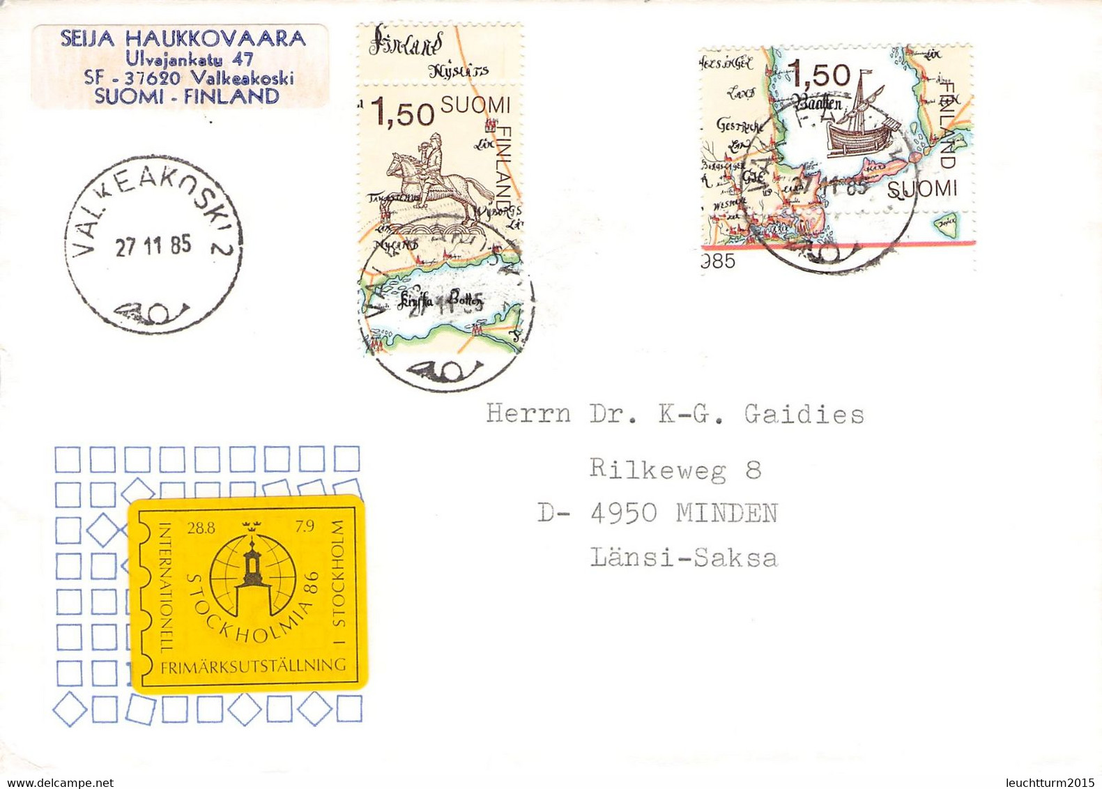 FINLAND - 2 LETTER 1985  VALKEAKOSKI > MINDEN/DE Mi #973-976 /GR39 - Briefe U. Dokumente