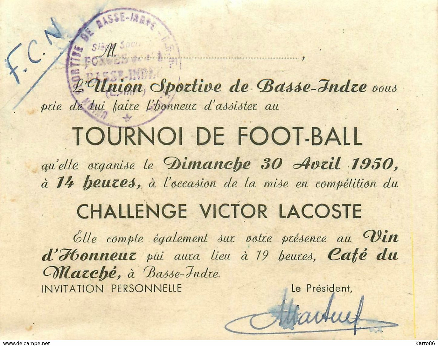 Union Sportive De Basse Indre * Tournoi De Football 1950 Challenge Victor Lacoste * FCN * Doc Publicitaire Ancien - Basse-Indre