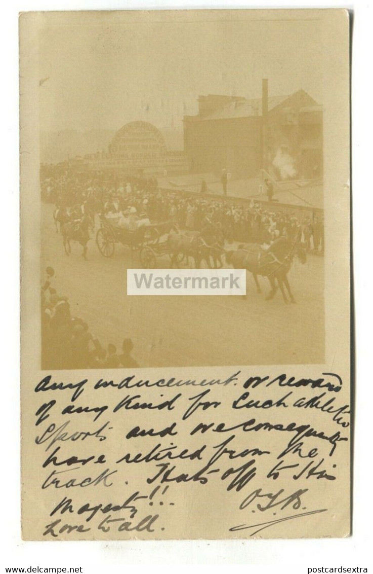 London, Royal Visit? Horse Carriage, Sign For Big Tree Wharf - 1907 Real Photo Postcard - Altri & Non Classificati