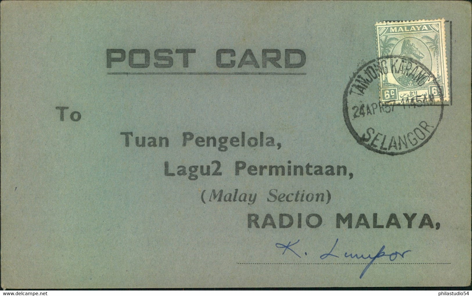 1957, Card To RADIO MALAYA From TANJONG KARANG - Selangor