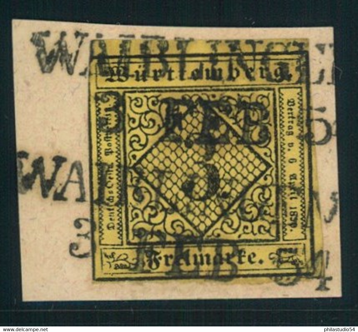 1854, 3 Kreuzer Voll- Bis Breitrandig Auf Briefstück Mit Seltenen Vorphila L2 "WAIBLINGEN 3. FEB. 54" - Afgestempeld