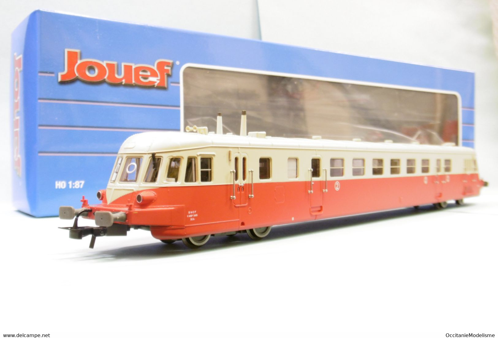 Jouef - Autorail ABJ2 X ABDP 3405 Rouge/beige Toit Beige SNCF ép. III DCC Sound Réf. HJ2408S Neuf HO 1/87 - Locomotives