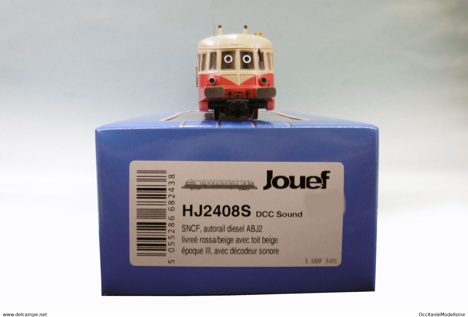 Jouef - Autorail ABJ2 X ABDP 3405 Rouge/beige Toit Beige SNCF ép. III DCC Sound Réf. HJ2408S Neuf HO 1/87 - Locomotives