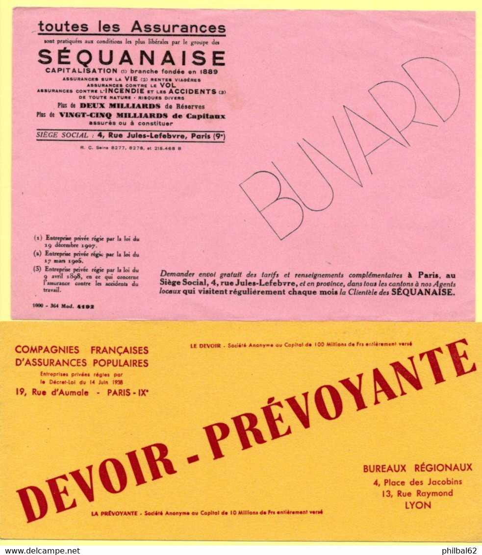 3 Buvards Assurances. Devoir-Prévoyance, Séquanaise, La Mondiale, Lille. - Bank & Versicherung