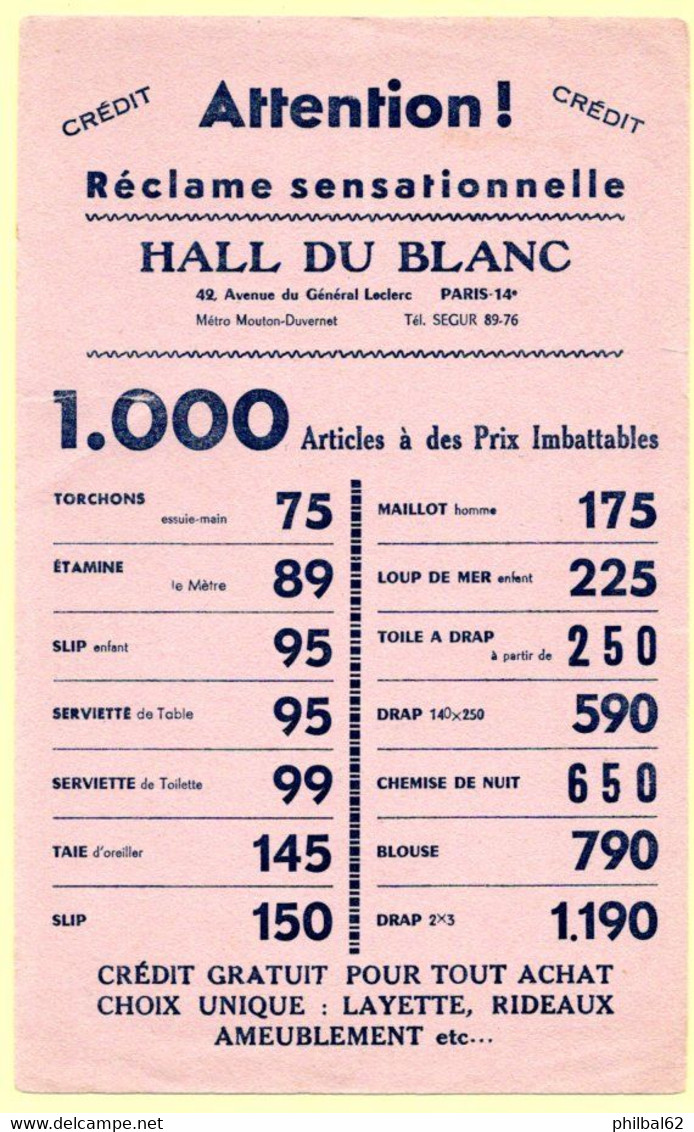 Buvard Hall Du Blanc, 1000 Articles à Prix Imbattables. Paris - 14e - Textile & Vestimentaire