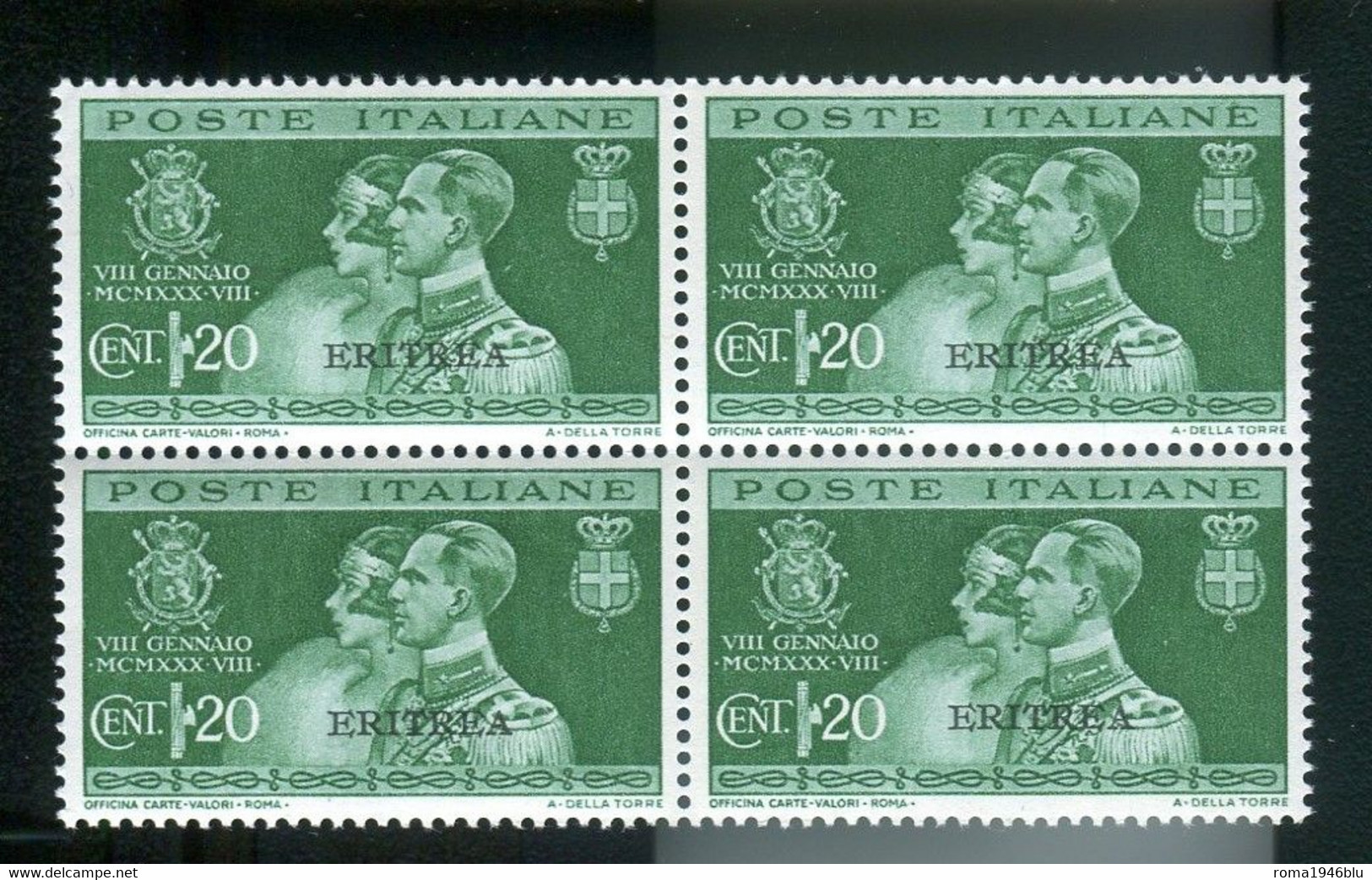 ERITREA 1930  NOZZE DEL PRINCIPE 20 C.  ** MNH QUARTINA - Eritrea