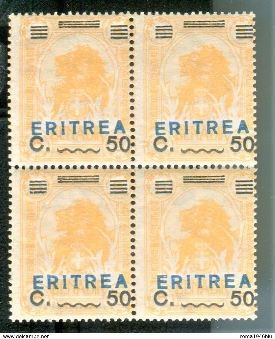 ERITREA 1922 50 C.  Su 5 A.** MNH QUARTINA - Eritrea